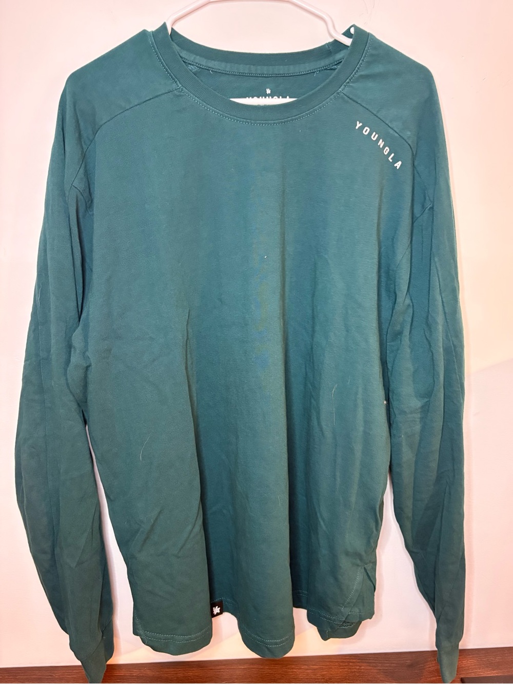 YoungLA | Oversized Long Sleeve Crewneck Shirt - Teal Green ; Mens L